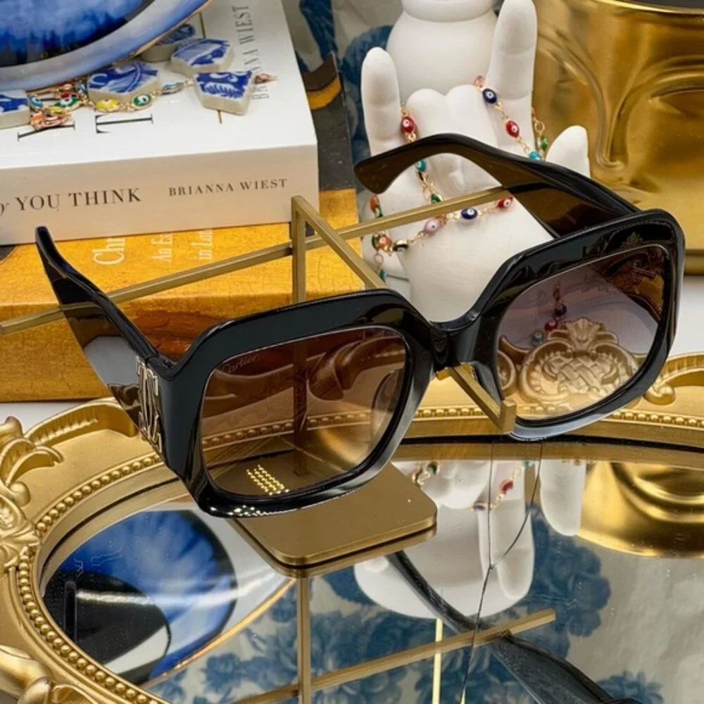 🆕 CARTIER 🧿 NWOT CT0434 Double C Square Sunglasses, Black Recycled Acetate - Picture 13 of 16